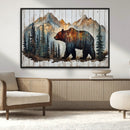 Rustic Grizzly 399 Bear and Mountain Wood Canvas Wall Art -