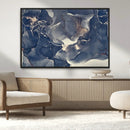 Large Abstract Blue and Gold Canvas Wall Art Fluid Ink
