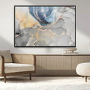 Large Abstract Blue and Gold Canvas Wall Art | Fluid Ink