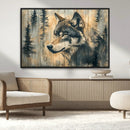 Wood Style Rustic Wolf Wall Art Canvas Print, Vintage