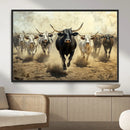 Texas Longhorn Wall Art – Framed Charging Cattle Canvas by MyGreatCanvas | Canvas Wall Art Prints | Photo Prints & Wall Decor