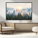 Misty Pine Forest Wall Art Canvas, Sunrise Over Foggy Trees