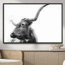 Longhorn Wall Art Canvas Print – Framed Monochrome Ranch Cow