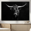 Texas Longhorn Wall Art Canvas Print – Framed Monochrome