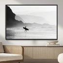 Surfer Beach Wall Art – Framed Black White Ocean Canvas by MyGreatCanvas | Canvas Wall Art Prints | Photo Prints & Wall Decor