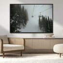 Ski Lift Wall Art Canvas Print – Snowy Pines Misty Landscape