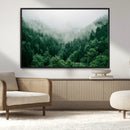 Misty Green Forest Canvas Print – Framed Serene Foggy Pine
