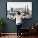 Black White Arizona Desert Canvas Wall Art Cactus Farmhouse
