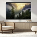 Misty Forest Sunrise Mountain Valley Pine Trees Foggy by MyGreatCanvas | Canvas Wall Art Prints | Photo Prints & Wall Decor