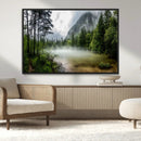 Misty Lake Forest Green Trees Calm Water Reflection Mountain by MyGreatCanvas | Canvas Wall Art Prints | Photo Prints & Wall Decor