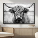 Black White Highland Cow Wall Art Canvas Print