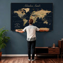 Custom Push Pin World Map Wall Canvas Print – Personalized