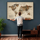Large Custom World Map Canvas – Custom Framed Push Pin