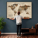 Large Custom World Map Canvas – Custom Framed Push Pin