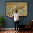 Customize Push Pin Vintage World Map Wall Art Canvas Print –