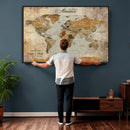 Customized Push Pin World Map Wall Art Canvas Print with
