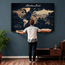 Custom Push Pin World Map Canvas Print – Custom Framed