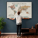 Custom Framed World Map Canvas Print – Personalized Push Pin