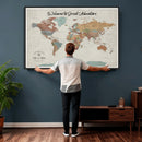 Custom Framed World Map Canvas Print – Personalized Push Pin