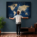 Framed Custom World Map Canvas Print - Deep Blue World Map by MyGreatCanvas | Canvas Wall Art Prints | Photo Prints & Wall Decor