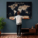 Personalized Blue World Map Canvas – Custom Framed Push Pin