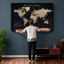 Framed Custom World Map Canvas Print – Custom Push Pin