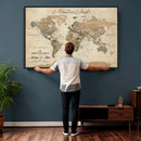Custom Framed Push Pin Map Wall Art Canvas Print, Rustic
