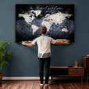 Custom Push Pin World Map Wall Canvas Print – Personalized