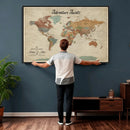 Push Pin Customize World Map Wall Canvas Print –