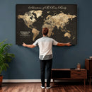 Personalized Push Pin World Map Canvas – Custom Framed