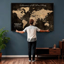 Personalized Push Pin World Map Canvas Print – Custom Framed