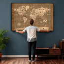 Custom Push Pin World Map Wall Art Canvas Print – Personalized Travel Tracker with Pins Framed Large for Home and Office Decor