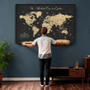 Custom Push Pin World Map Wall Art Canvas Print – Personalized Travel Tracker with Pins Framed Large for Home and Office Decor