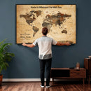 Large World Map Canvas Wall Art – Custom Framed Push Pin