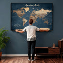 Personalized Vintage Push Pin World Map Canvas Print –