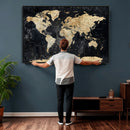 Framed Large World Map Wall Art Canvas Print for Living Room