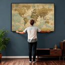 Vintage World Map Wall Art Canvas Print, Detailed World Map