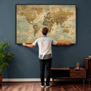 Vintage World Map Wall Art Canvas Print, Detailed World Map
