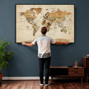 Rustic Vintage World Map Canvas Print – Framed Modern
