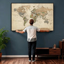 Framed World Map Wall Art for Home and Office Decor