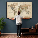Framed World Map Wall Art for Home and Office Decor