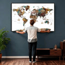 Watercolor World Map Canvas Print – Detailed Map of the