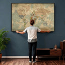 World Map Wall Art Canvas Print, Rustic Map Print, Framed
