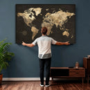 Framed World Map with Pin Canvas Print – Detailed World Map by MyGreatCanvas | Canvas Wall Art Prints | Photo Prints & Wall Decor