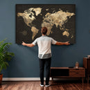 Framed World Map with Pin Canvas Print – Detailed World Map