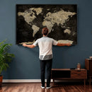 Push Pin World Map Canvas Wall Art Print, Interactive Travel