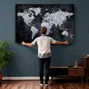 Black World Map Canvas Print – Detailed Map for Couples and