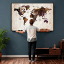 Blue Watercolor World Map Canvas Print – Framed Modern Wall