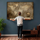 Dark Vintage World Map Canvas Wall Art Print, Antique Map