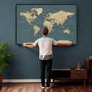 Minimal Vintage World Map Canvas Wall Art Print, Neutral